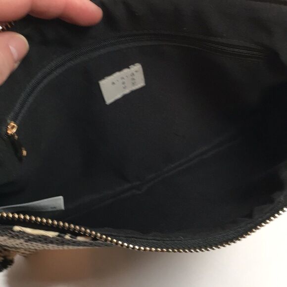 A New Day Straw Rafia Black and Creme Pom Pom Clutch Wristlet - Picture 10 of 14